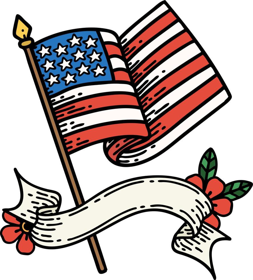 tattoo with banner of the american flag vector