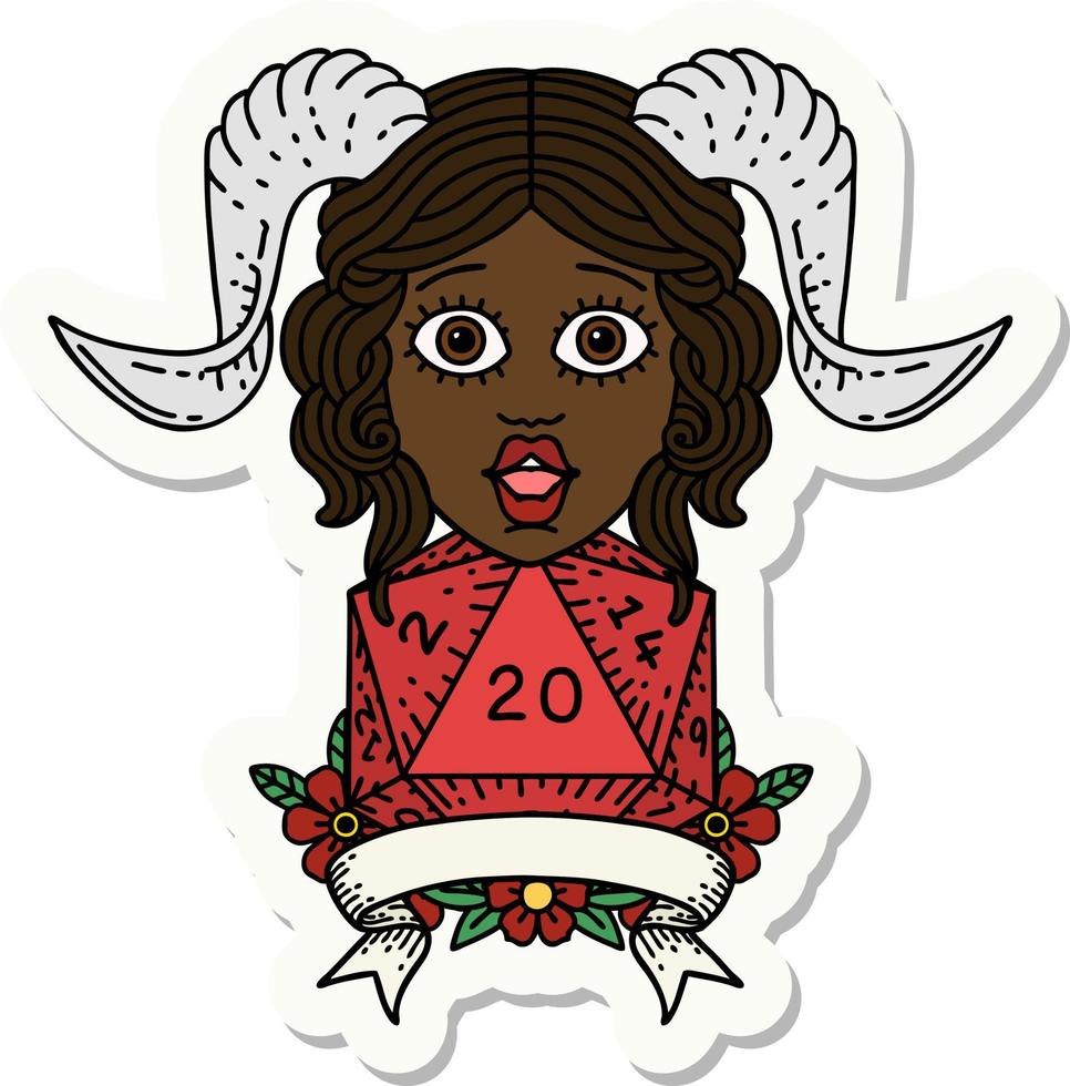 tiefling with natural twenty dice roll sticker vector