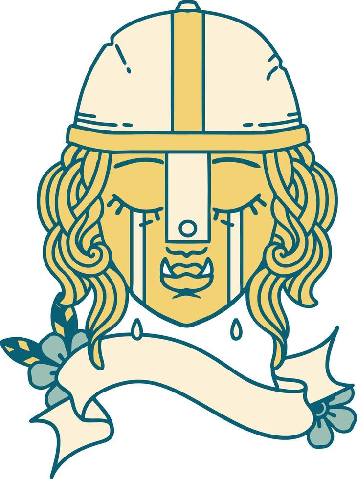crying orc fighter character face illustration vector