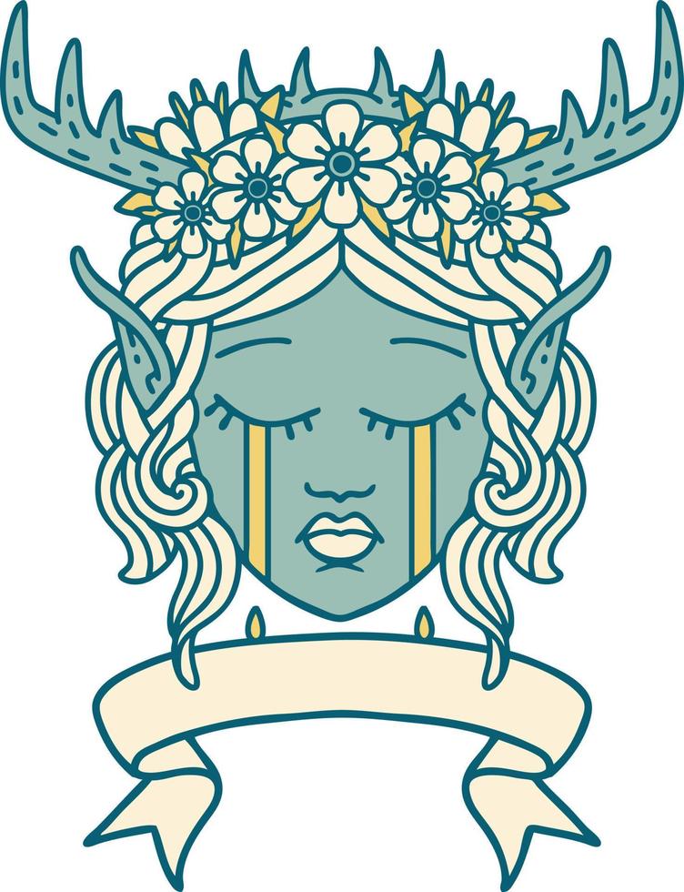 elf druid character face with banner illustration vector