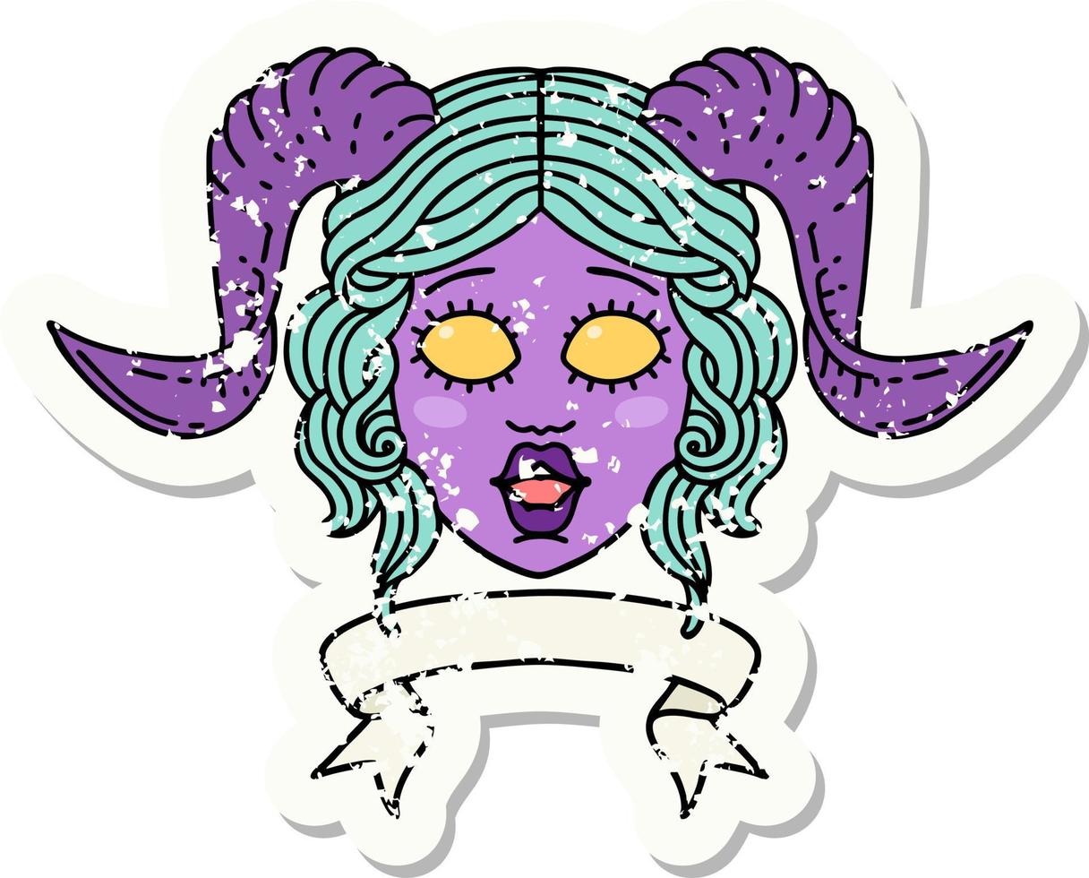 cara de personaje de tiefling con ilustración de banner de desplazamiento vector