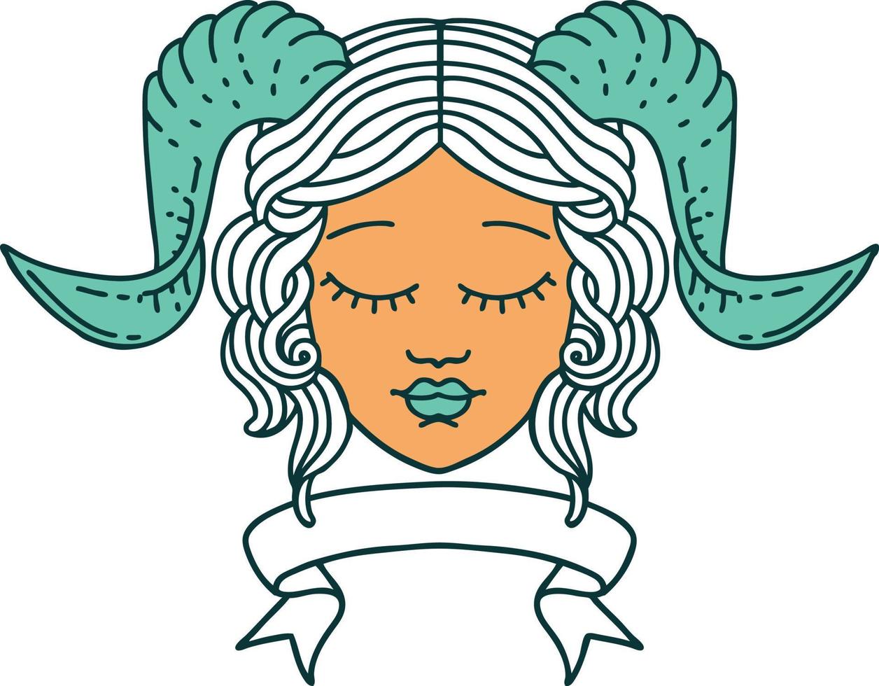 tiefling character face with scroll banner illustration vector