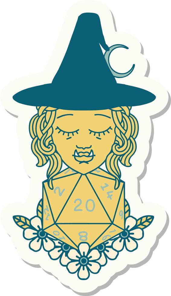 half orc wizard with natural twenty dice roll sticker vector