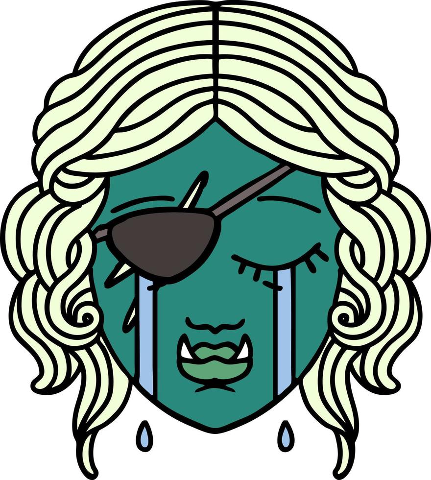 crying half orc rogue character face illustration vector