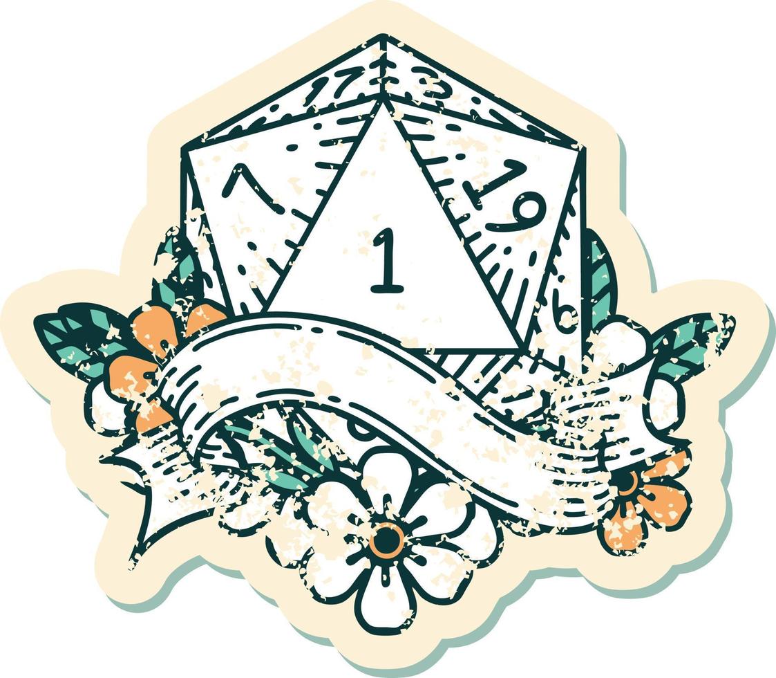 natural one d20 dice roll illustration vector