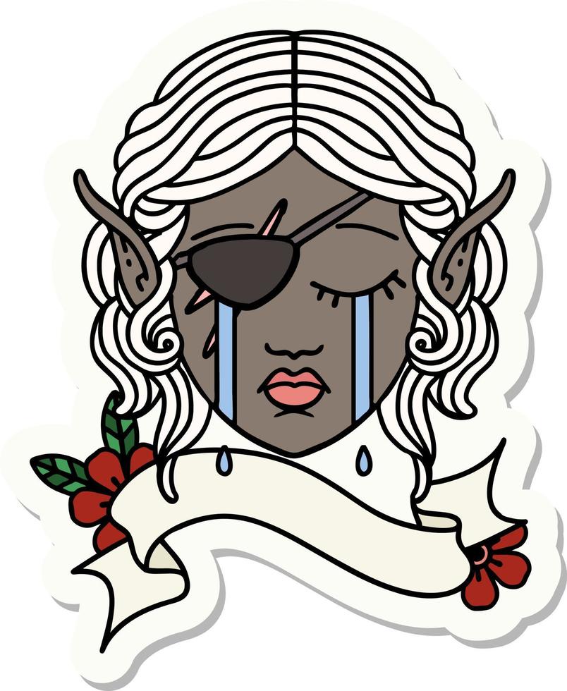 crying elf rogue character face sticker vector