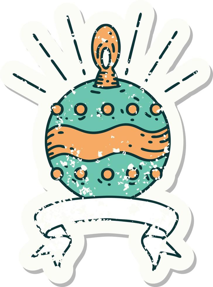 grunge sticker of tattoo style christmas ornament vector
