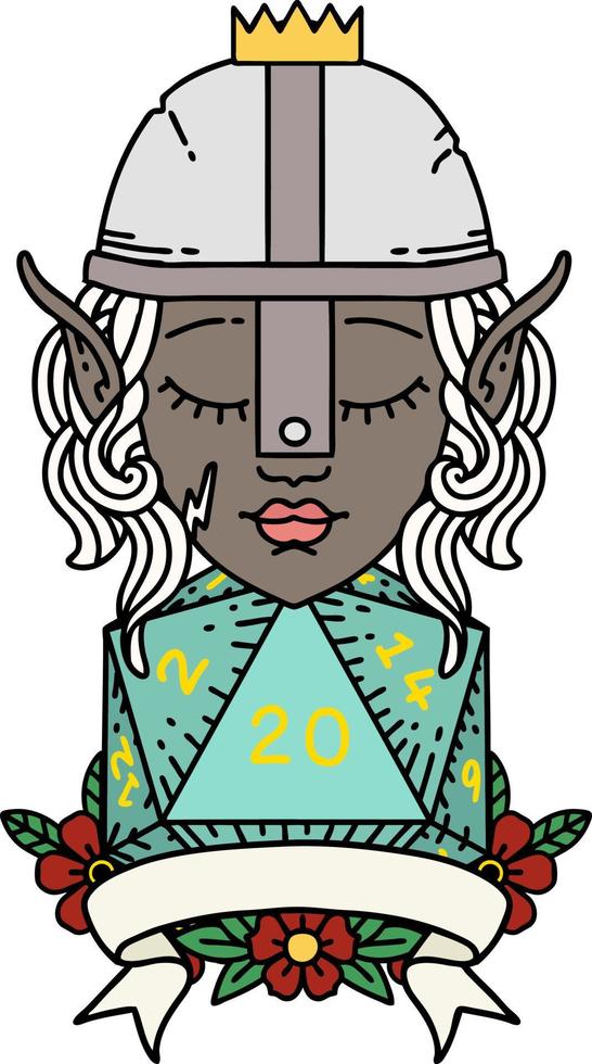 elf fighter with natural 20 dice roll illustration vector