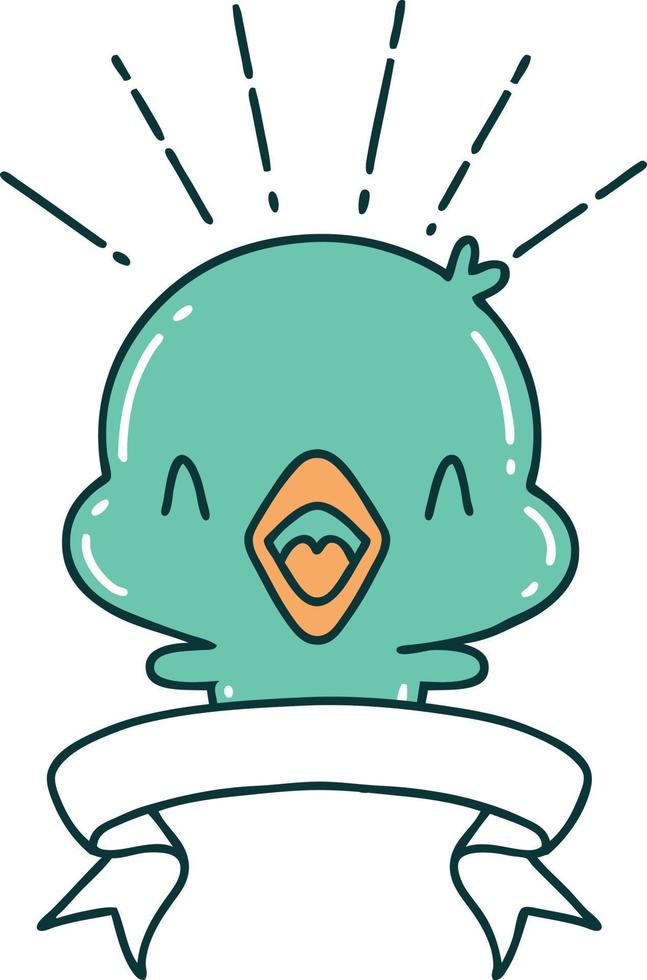 banner with tattoo style singing chick vector