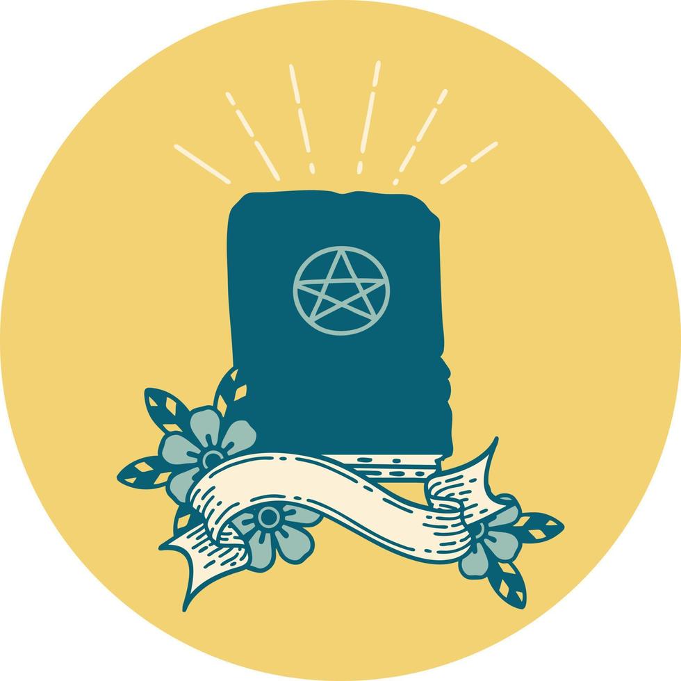 icono de libro de hechizos estilo tatuaje vector