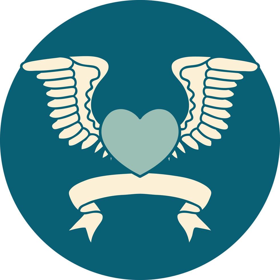 icon with banner of a heart with wings vector