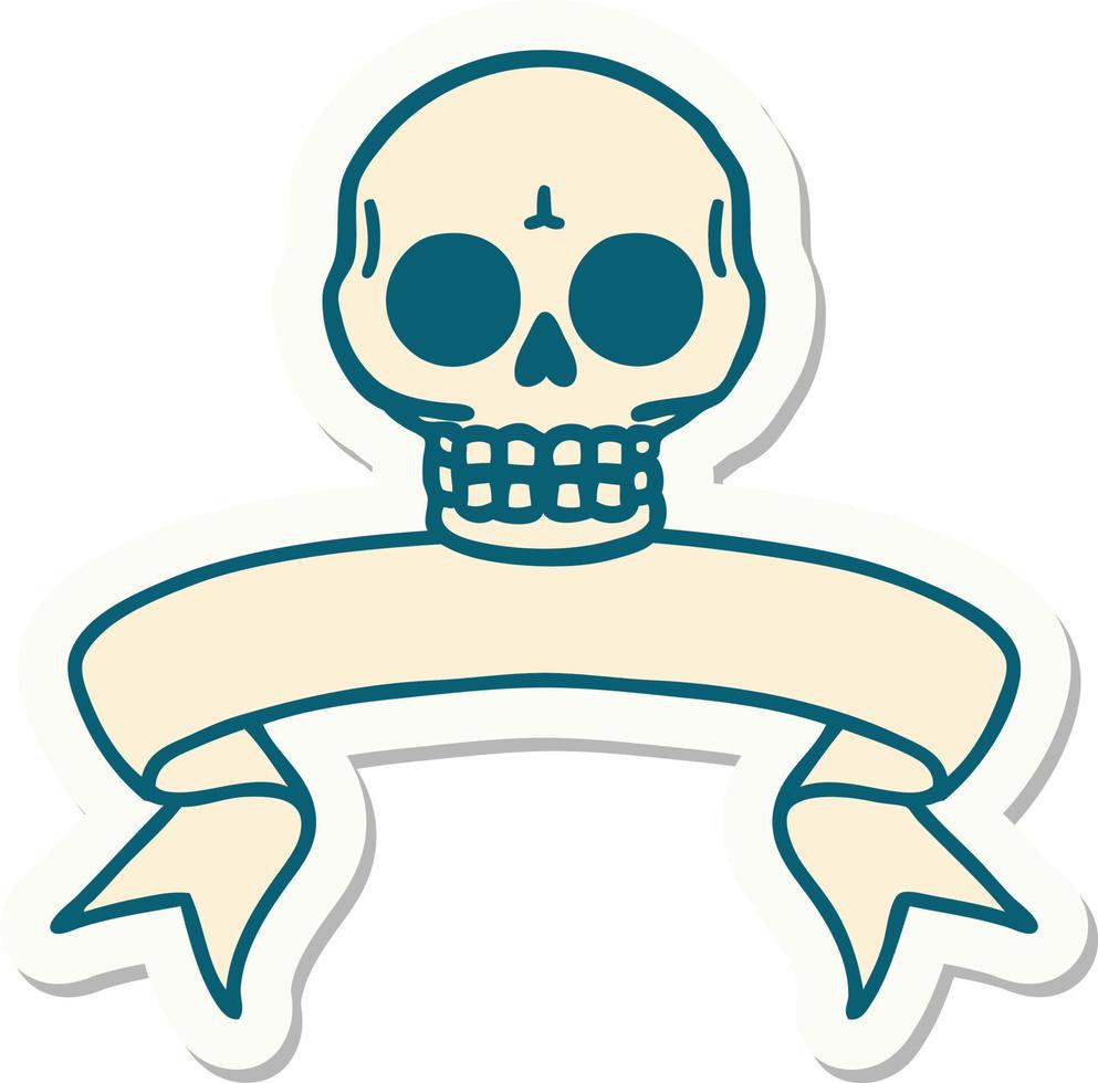 tattoo sticker with banner of a skull vector