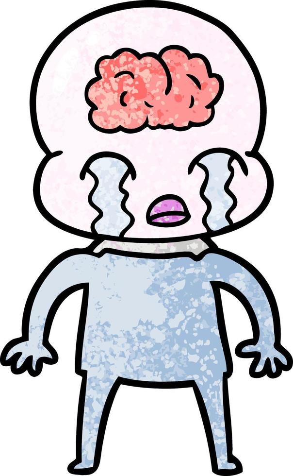 cartoon big brain alien crying vector