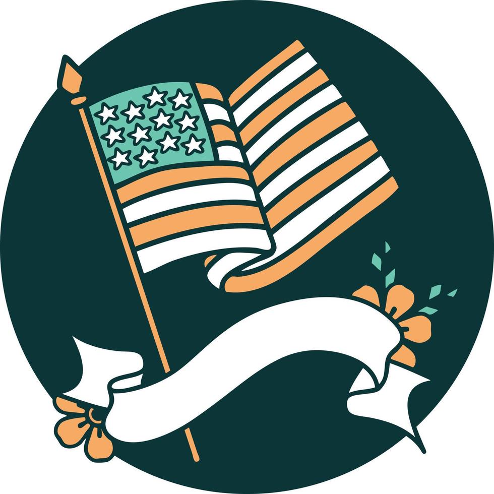 icon with banner of the american flag vector