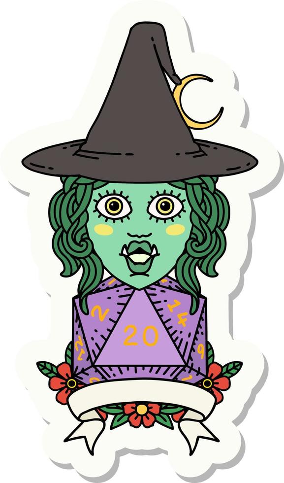 half orc witch character with natural 20 dice roll sticker vector