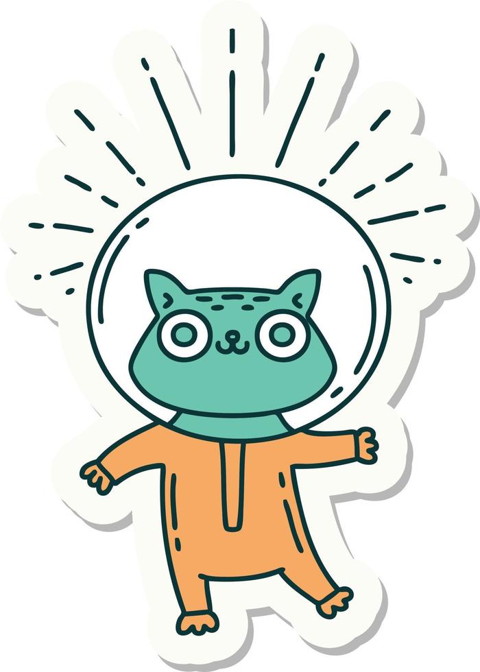 sticker of tattoo style cat in astronaut suit vector