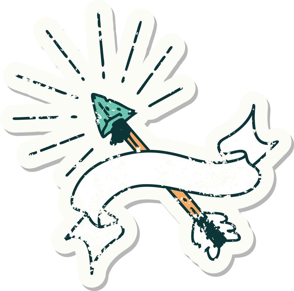 grunge sticker of tattoo style old flint tip arrow vector