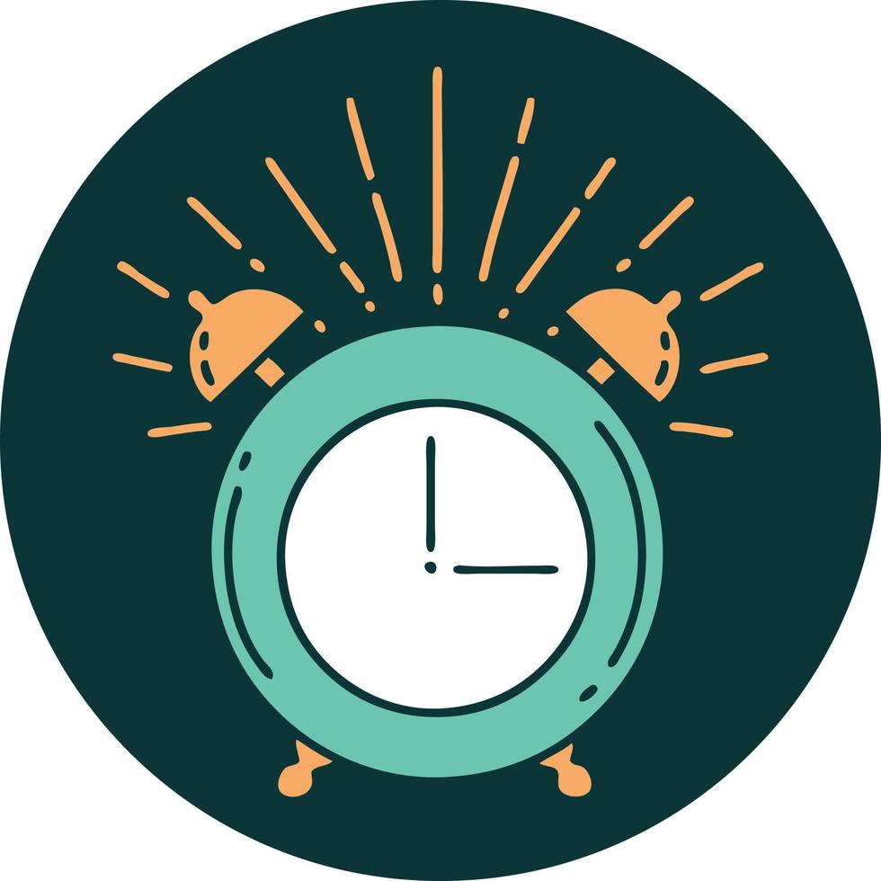 icon of tattoo style ringing alarm clock vector