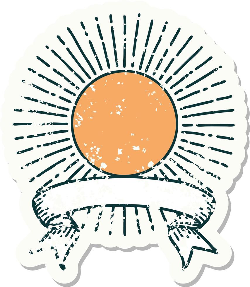 grunge sticker with banner of a sun vector