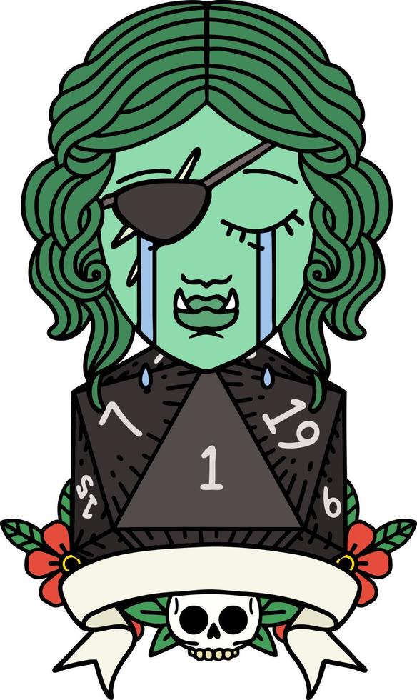 crying orc rogue character with natural one roll illustration vector