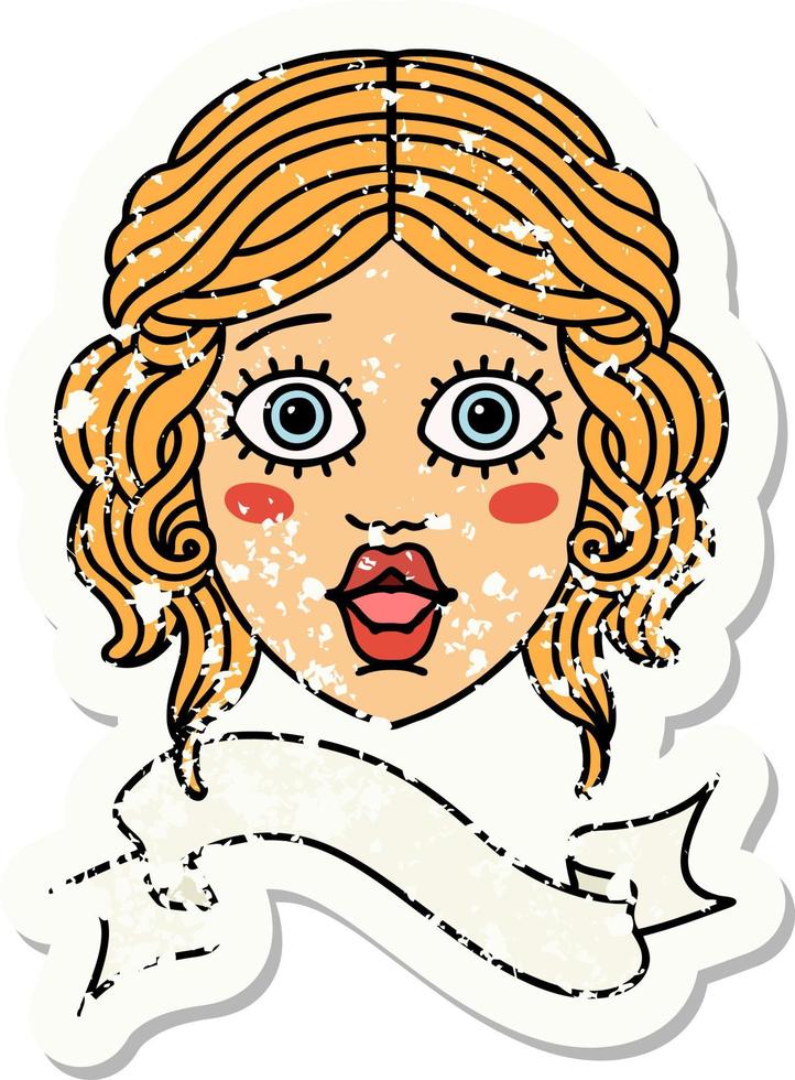 grunge sticker with banner of female face vector