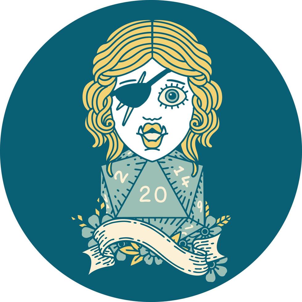 orc rogue character with natural twenty dice roll illustration vector