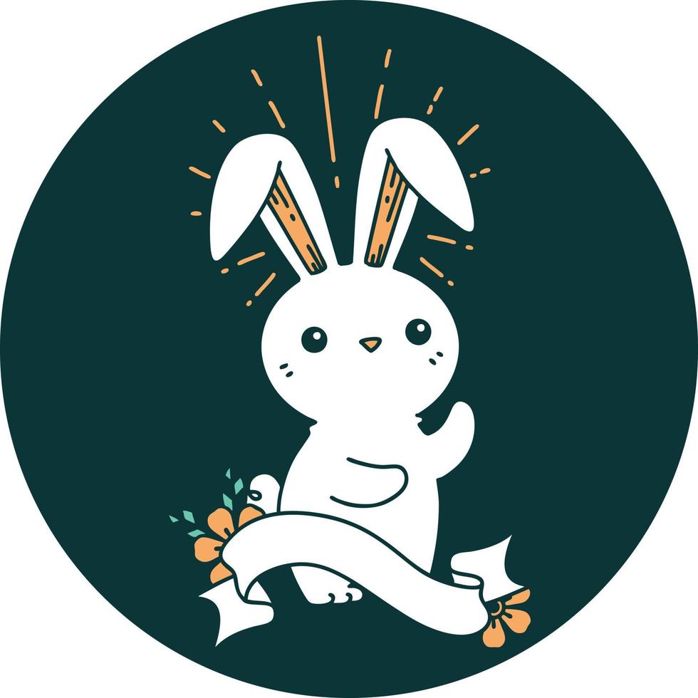 icon of tattoo style cute bunny vector
