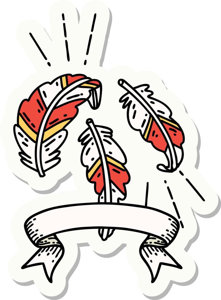 sticker of tattoo style feathers floating vector