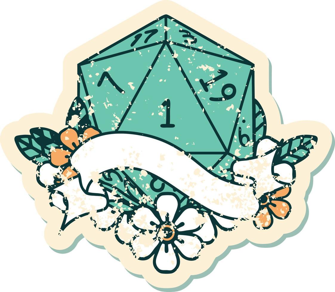 natural one d20 dice roll illustration vector