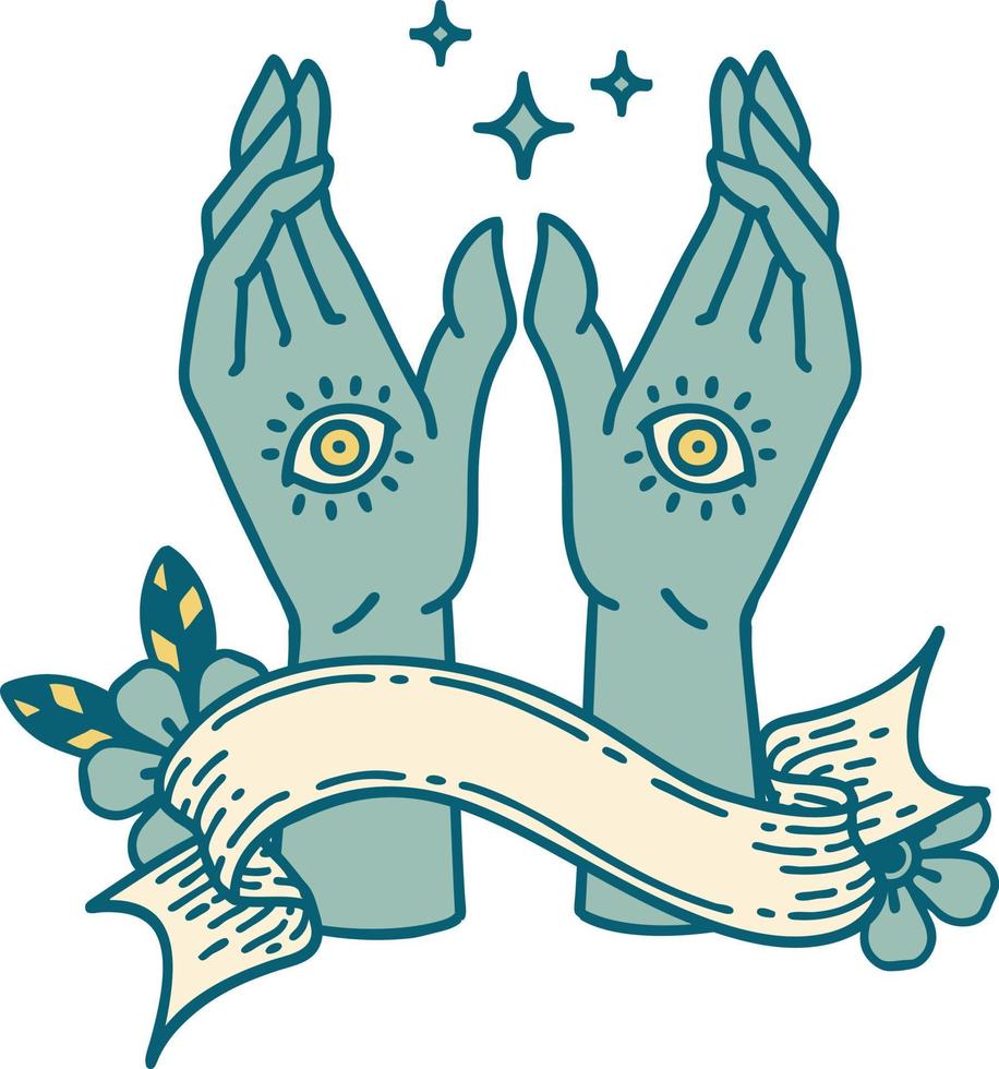 tattoo with banner of mystic hands vector