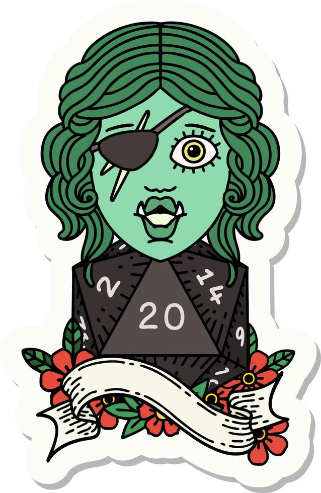 orc rogue character with natural twenty dice roll sticker vector