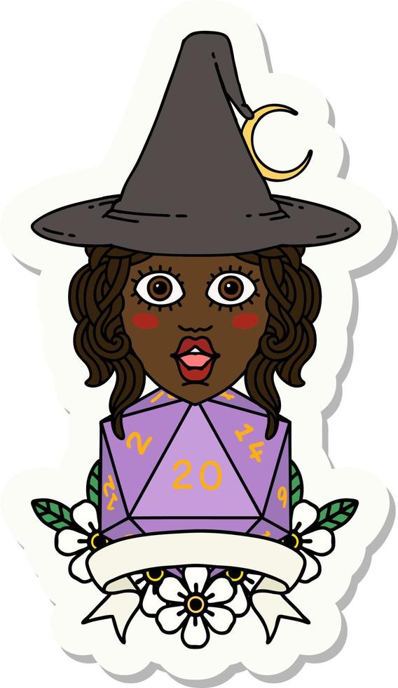 human witch with natural twenty dice roll sticker vector