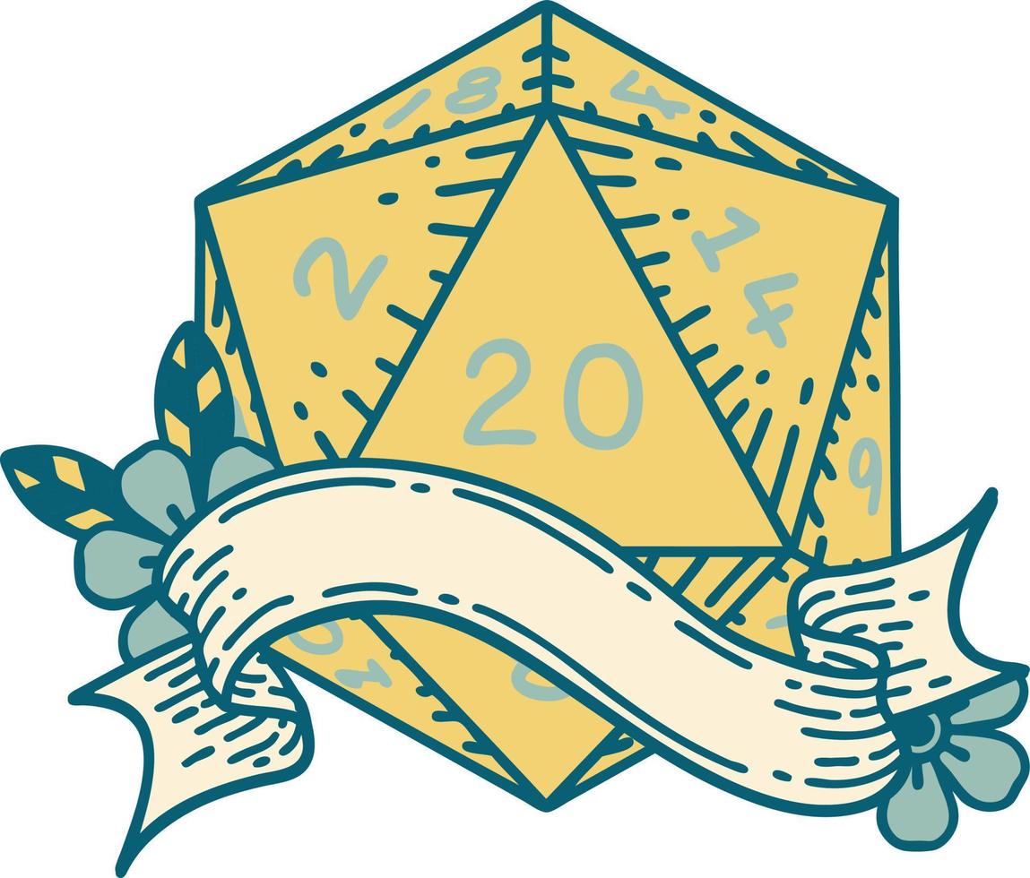 natural twenty D20 dice roll illustration vector