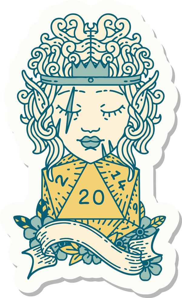 elf barbarian character with natural twenty dice roll sticker vector