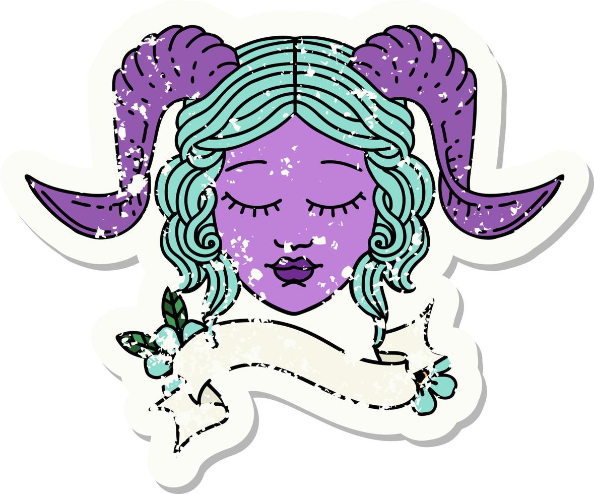 tiefling character face  grunge sticker vector