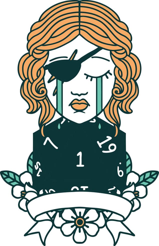 crying human rogue with natural one roll illustration vector