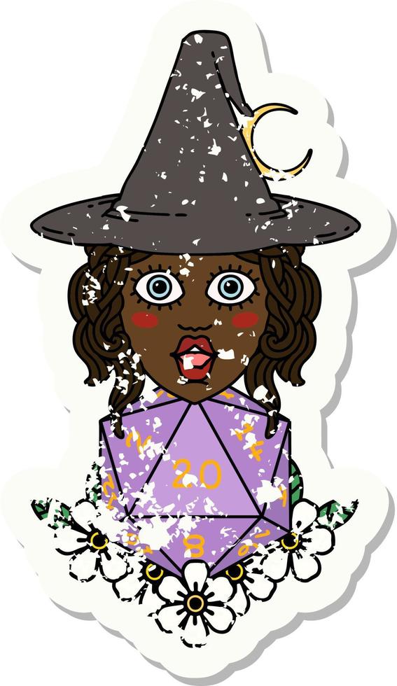 human witch with natural twenty dice roll illustration vector
