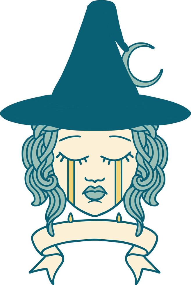 crying human witch with banner illustration vector