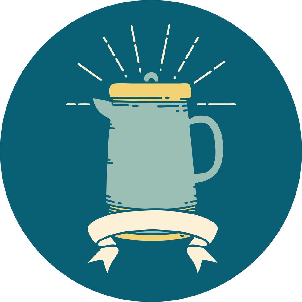 icon of tattoo style coffee pot vector