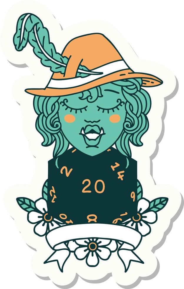 half orc bard with natural 20 dice roll sticker vector