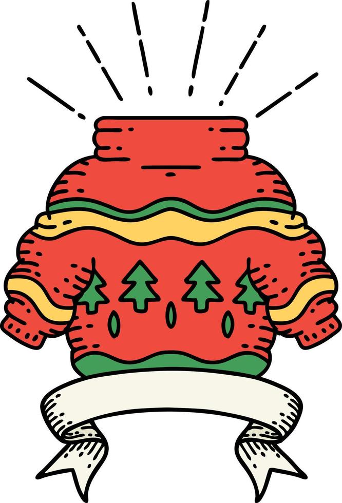 banner with tattoo style christmas jumper vector