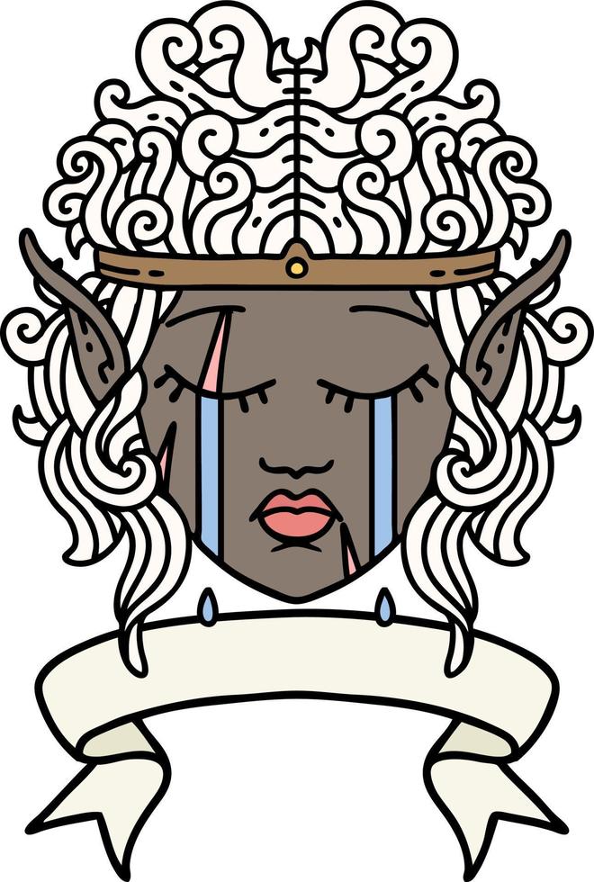 crying elf barbarian character face with banner illustration vector