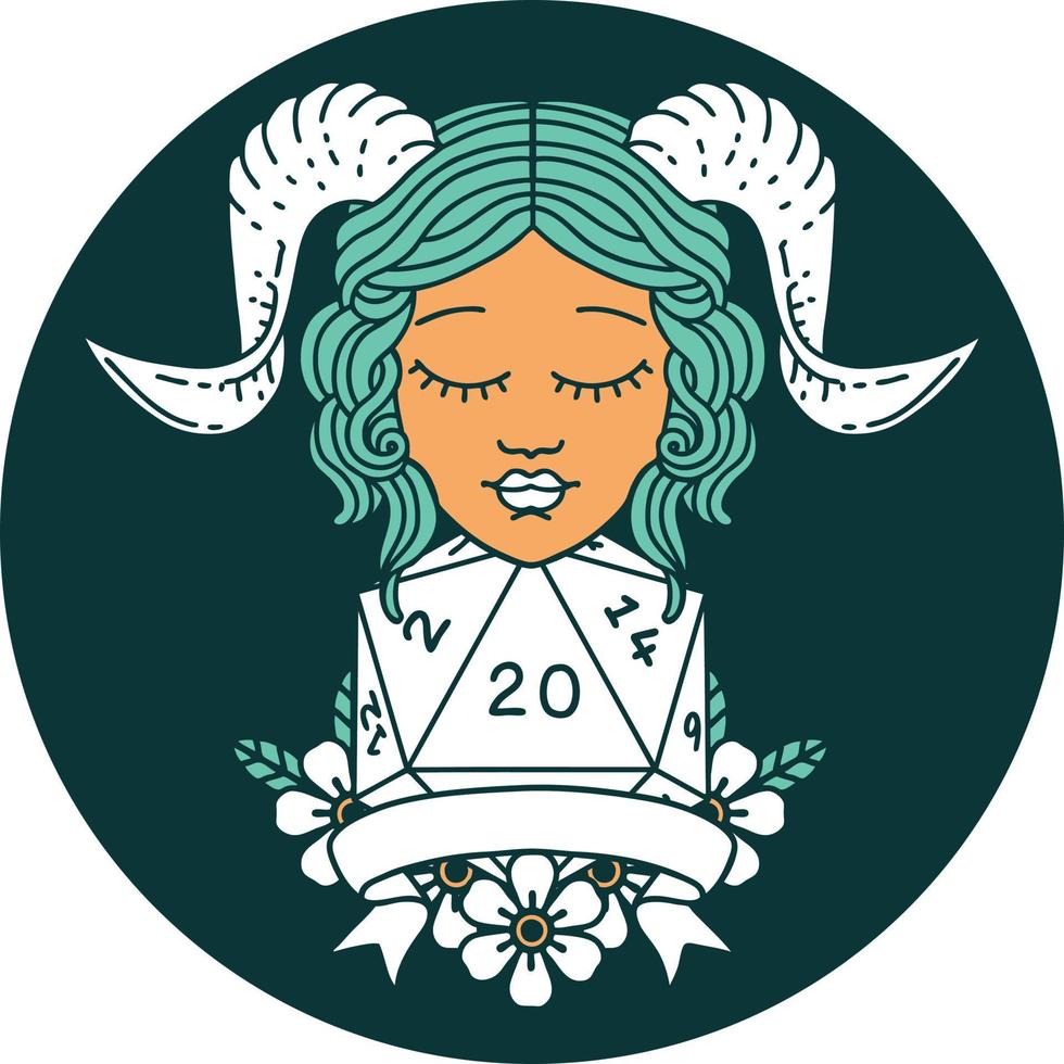 tiefling with natural 20 D20 roll icon vector