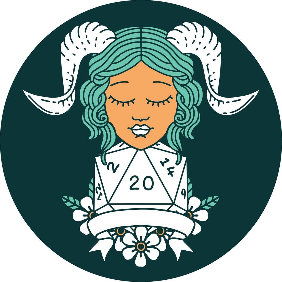 tiefling with natural 20 D20 roll icon vector