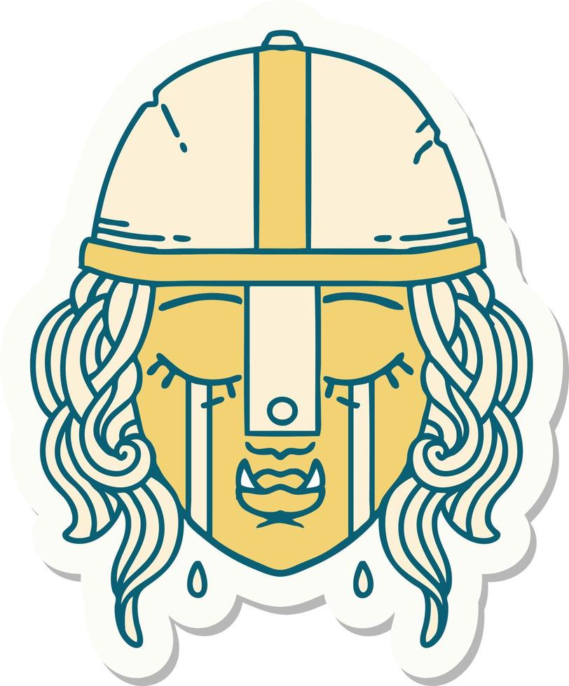 crying orc fighter character face sticker vector