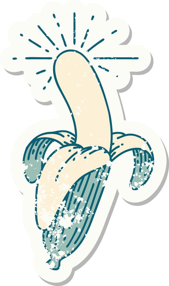 grunge sticker of tattoo style peeled banana vector