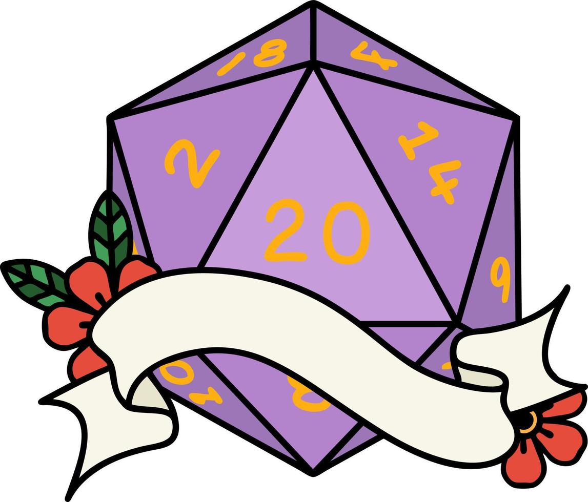 natural twenty D20 dice roll illustration vector