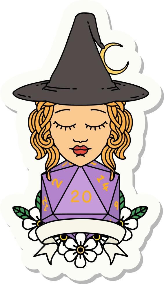 human witch with natural twenty dice roll sticker vector