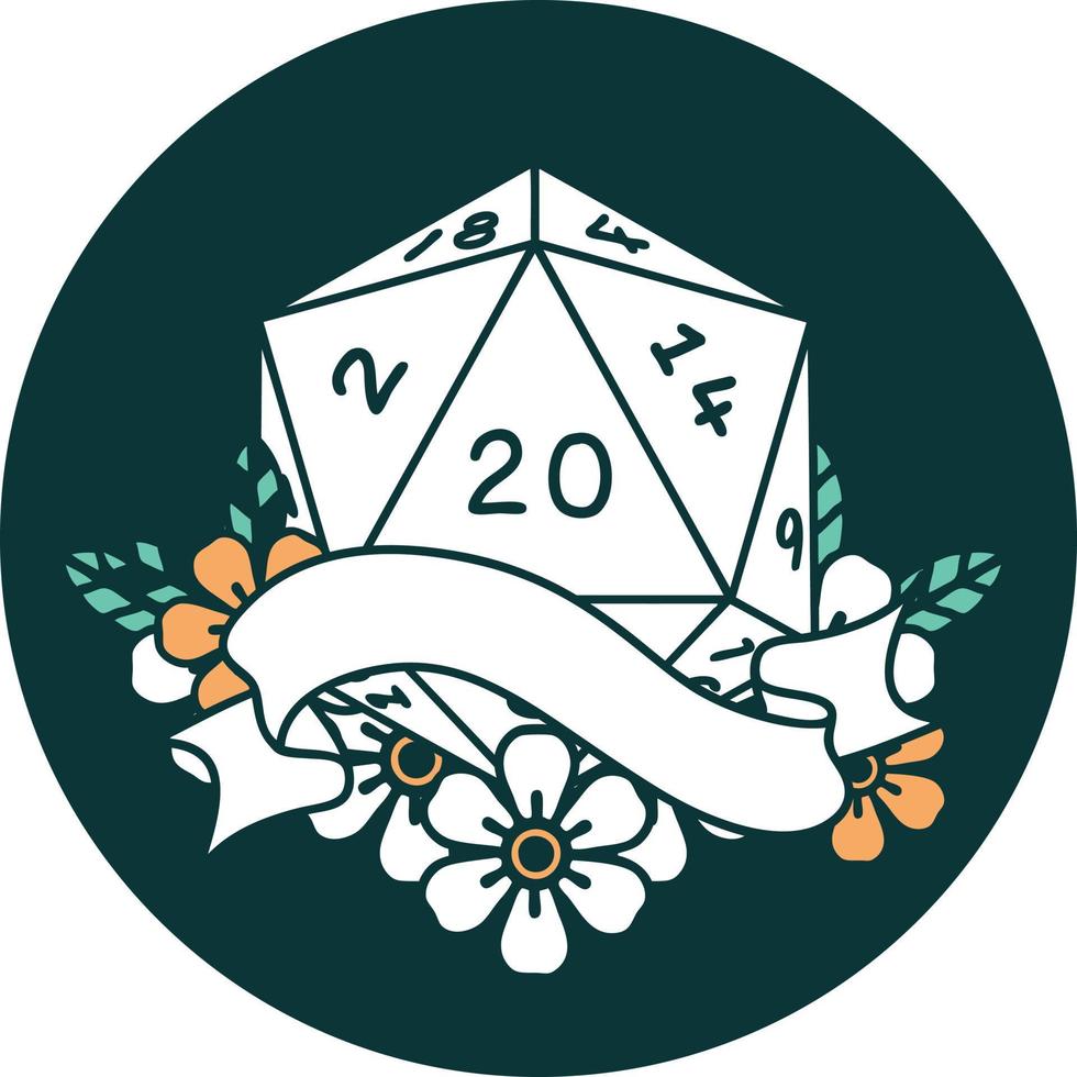 natural twenty D20 dice roll icon vector