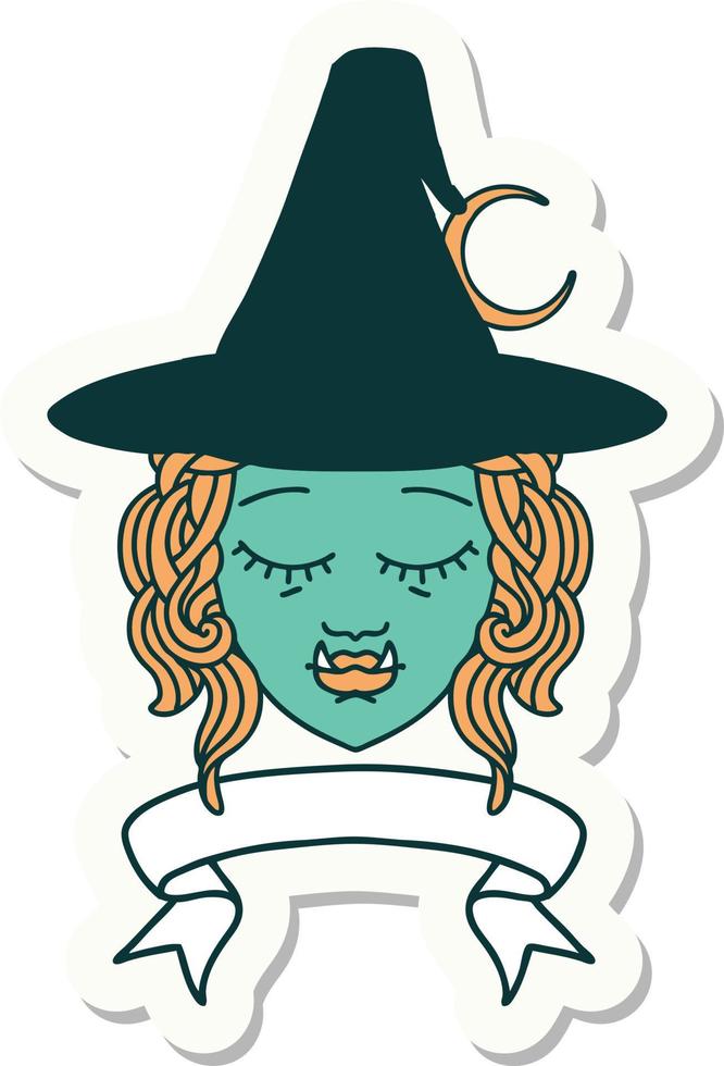 half orc witch character face with banner sticker vector